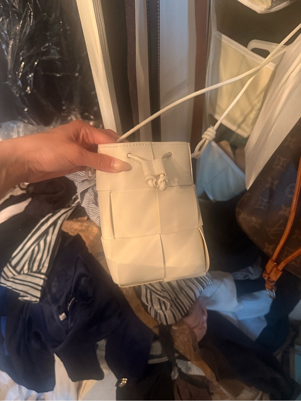 Woven Mini Crossbody Bag in Cream